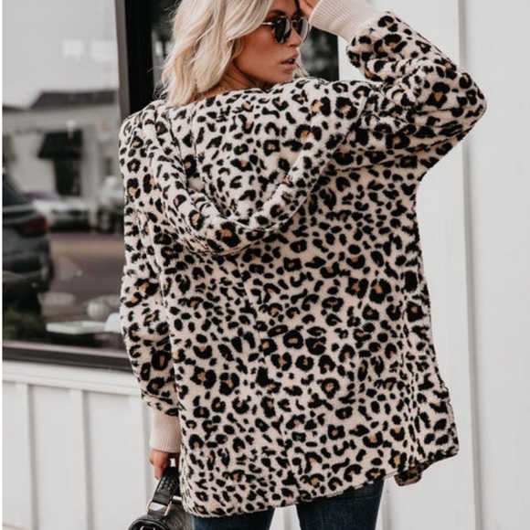 Women Leopard hooded jacket plush warm fuzzy jacket - Picture 7 of 7